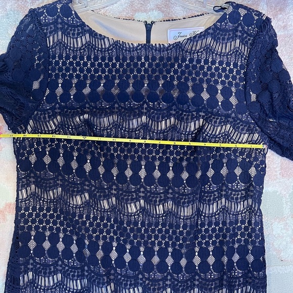 Jessica H Women's Navy Nude Lace Dress Size 6. 3/4 Sleeve - Picture 6 of 8